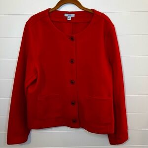Vibrant Red Cardigan Blazer Large Buttons Pockets Holiday XL ClassicCore Staple